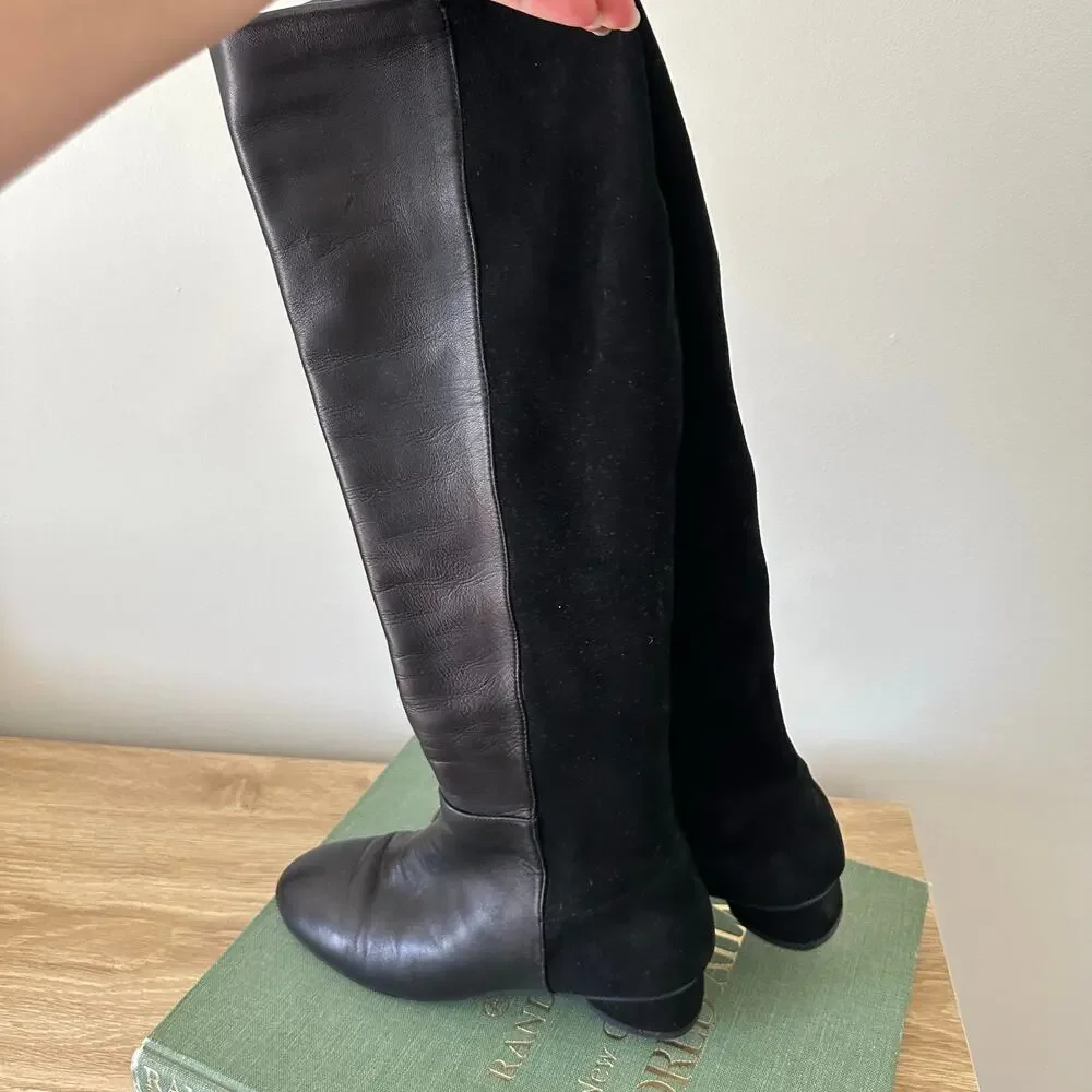 Stuart Weitzman Leather Suede Pull On Riding Boots Black 8.5